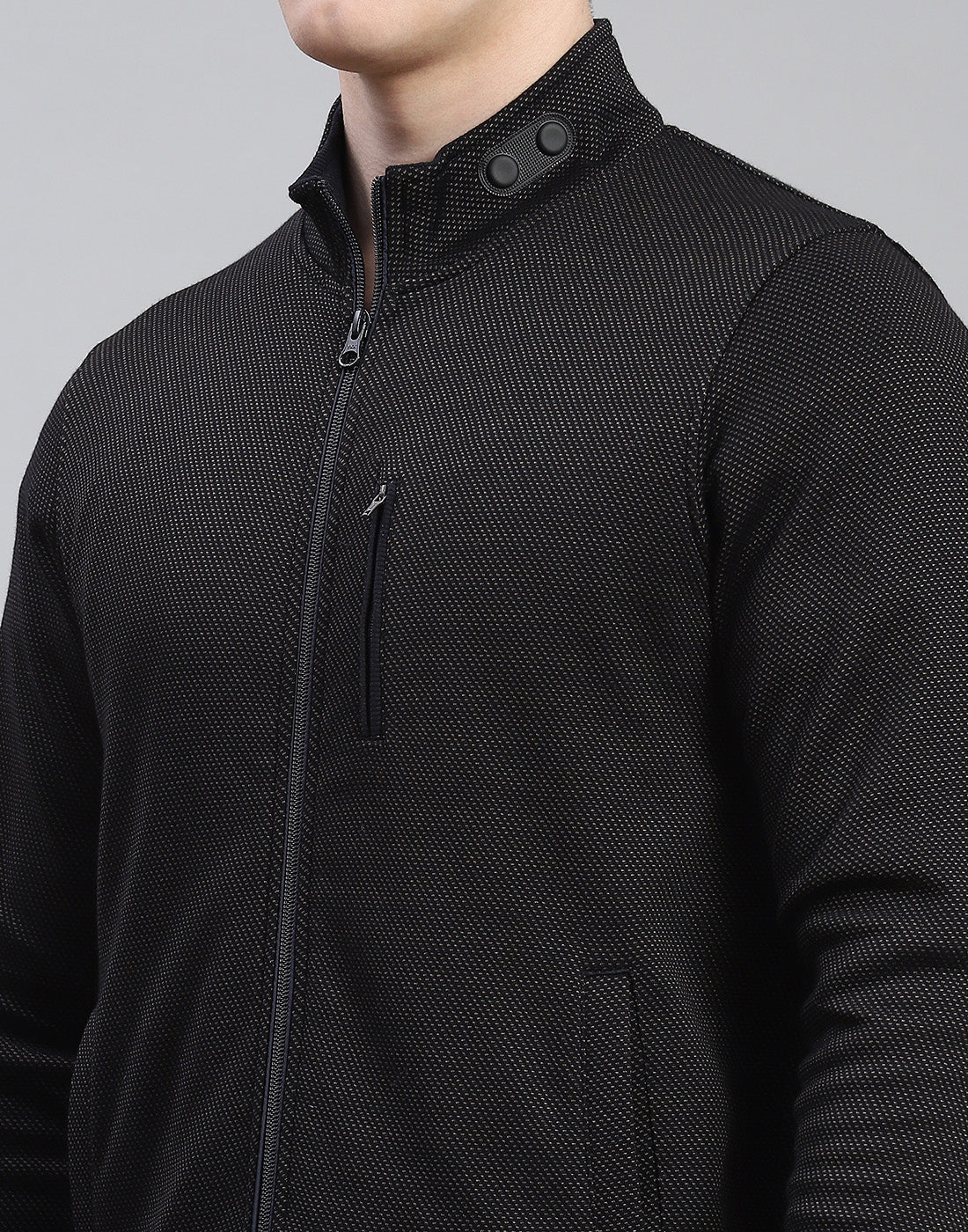 Men Navy Blue Solid Stand Collar Full Sleeve Tracksuit