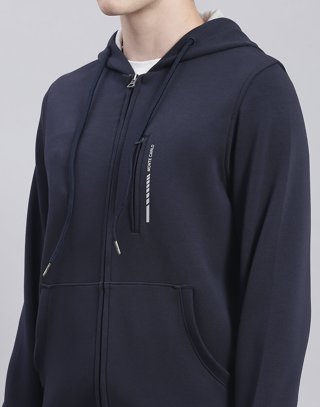 Men Navy Blue Solid Hooded Full Sleeve Tracksuit