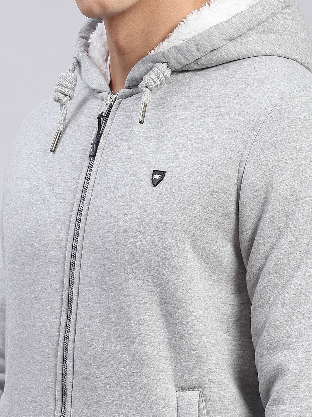 Men Grey Solid Hooded Full Sleeve Tracksuits