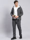 Men Grey Solid Hooded Full Sleeve Tracksuits