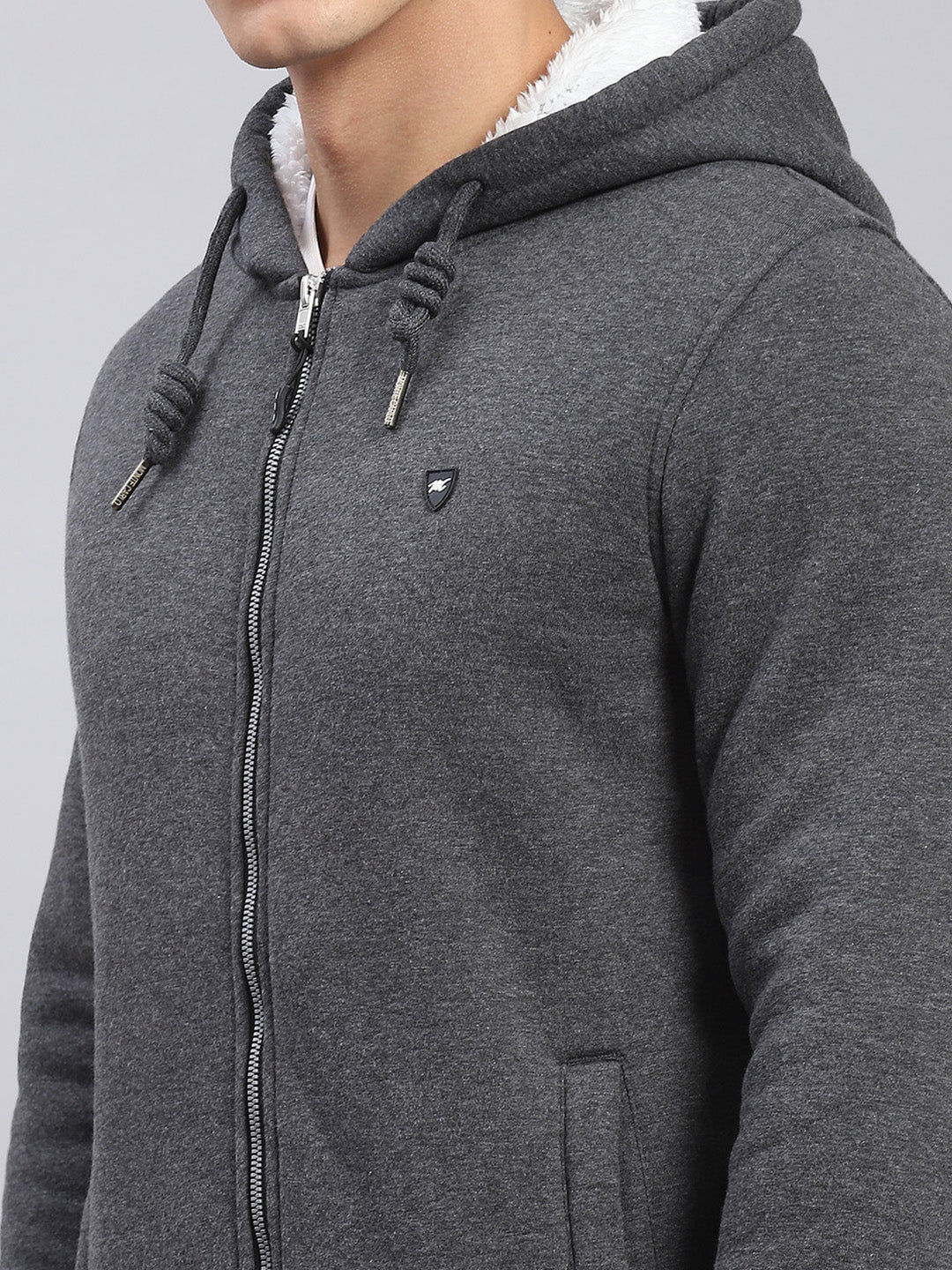 Men Grey Solid Hooded Full Sleeve Tracksuits