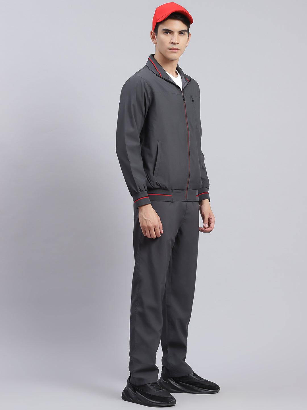 Men Grey Solid Cotton Blend Track Suit