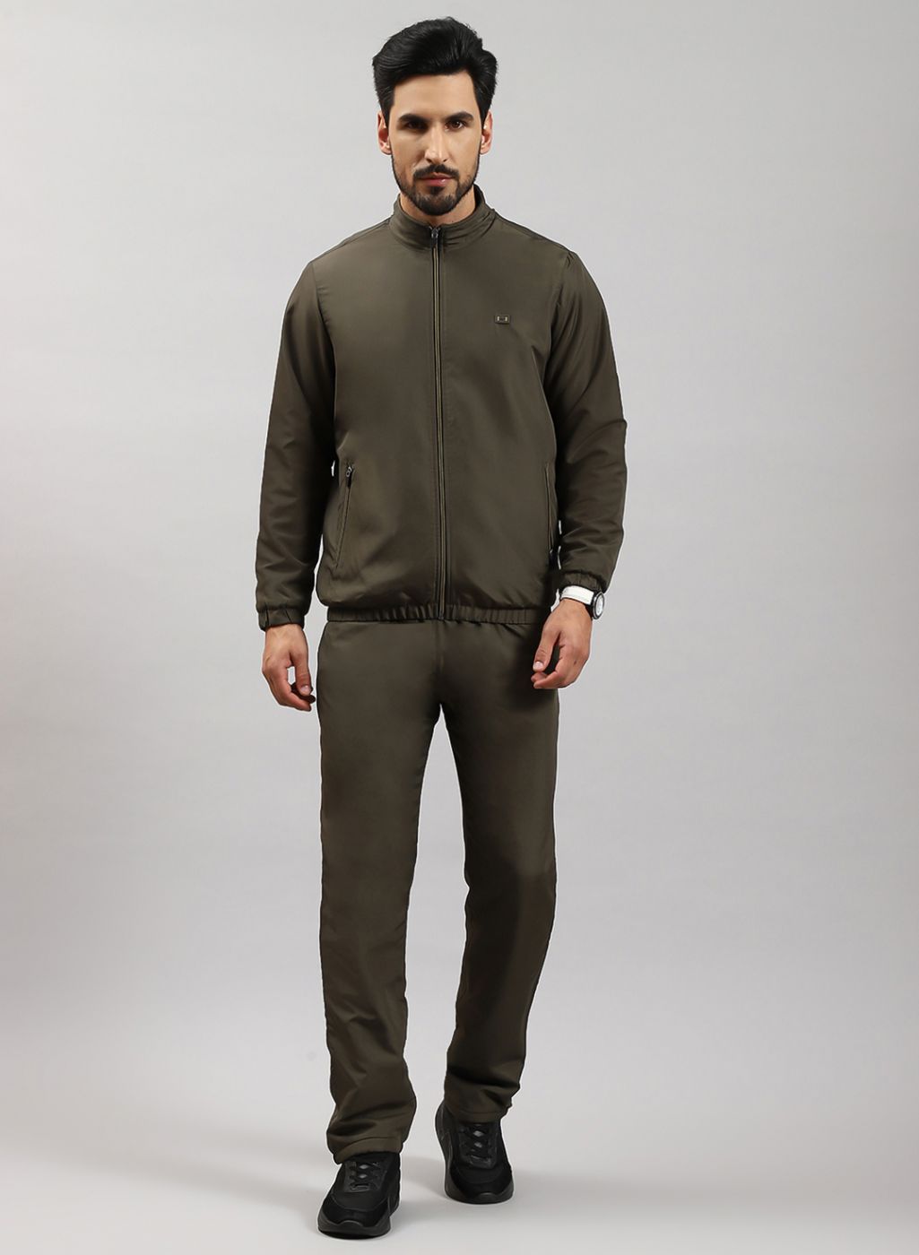 Buy Men Olive Solid Cotton Blend Tracksuit Online in India - Monte Carlo
