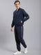 Men Navy Blue Solid Mandarin Collar Full Sleeve Tracksuit