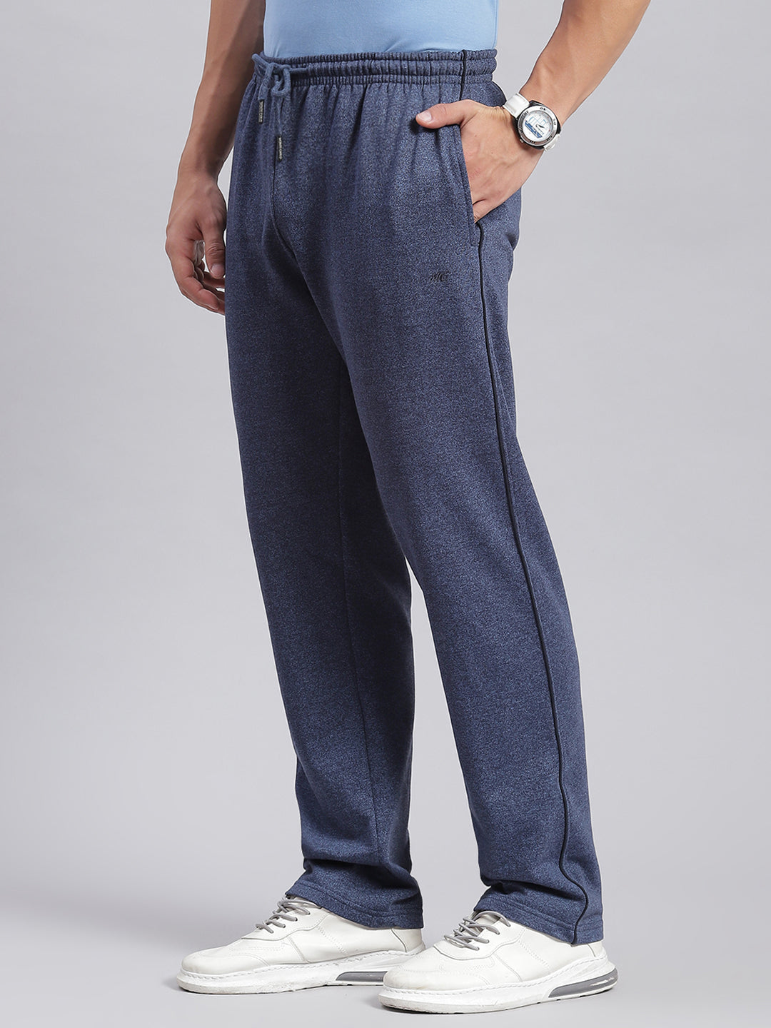 Men Blue Solid Regular Fit Winter Lowers