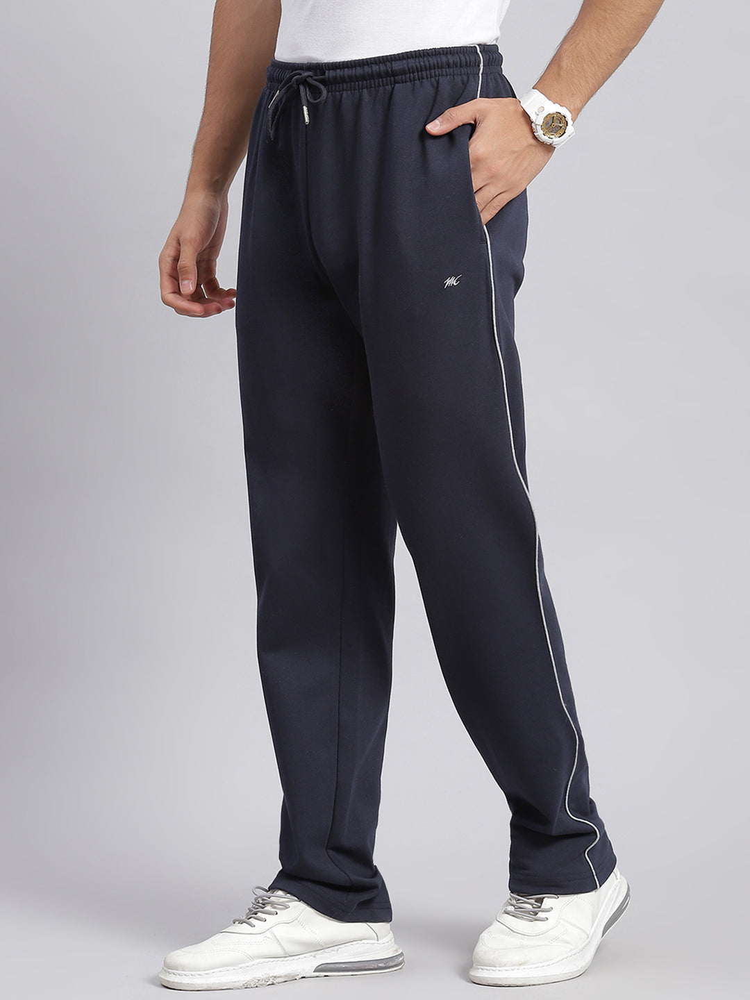 Men Navy Blue Solid Regular Fit Winter Lowers