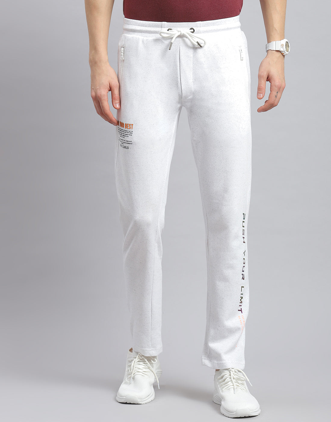 Men Off White Printed Regular Fit Winter Lower