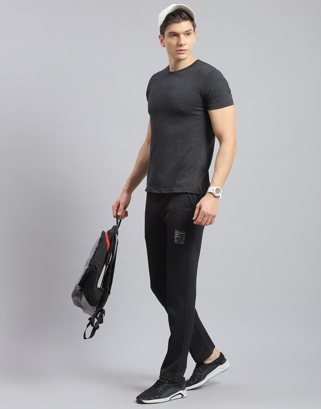 Men Black Stripe Regular Fit Winter Lower