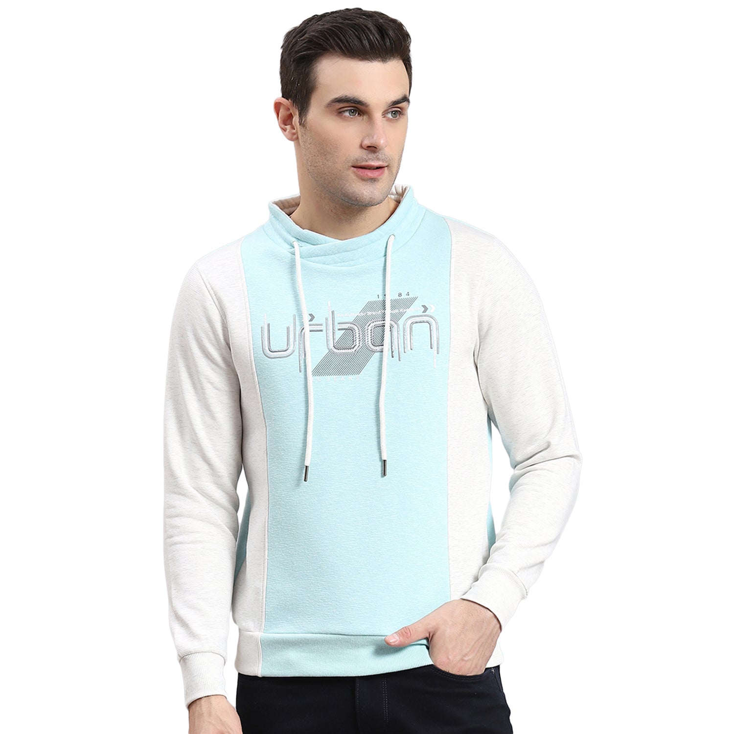 Men Blue Solid F Neck Full Sleeve Sweatshirt
