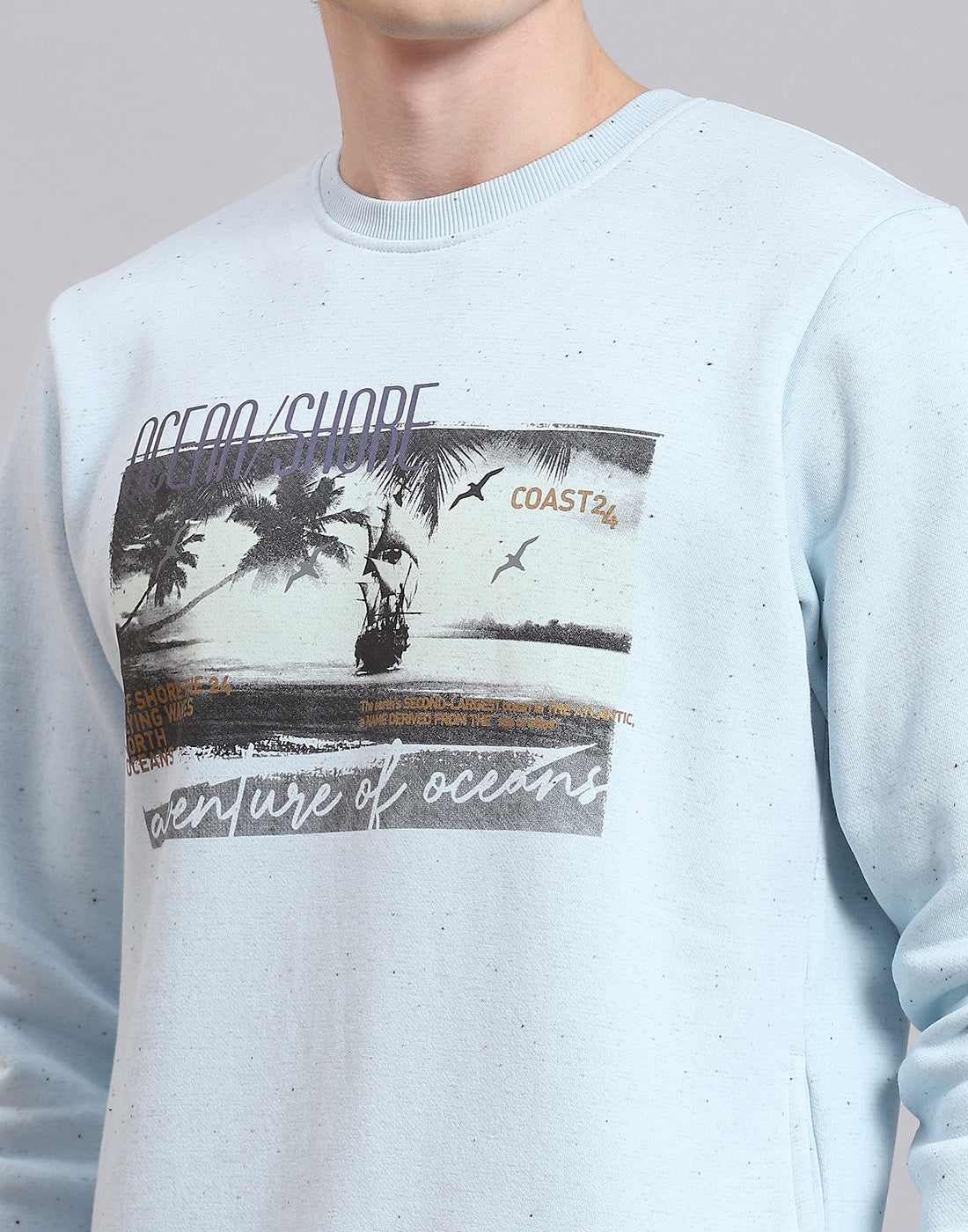 Men Blue Solid Round Neck Full Sleeve Sweatshirt