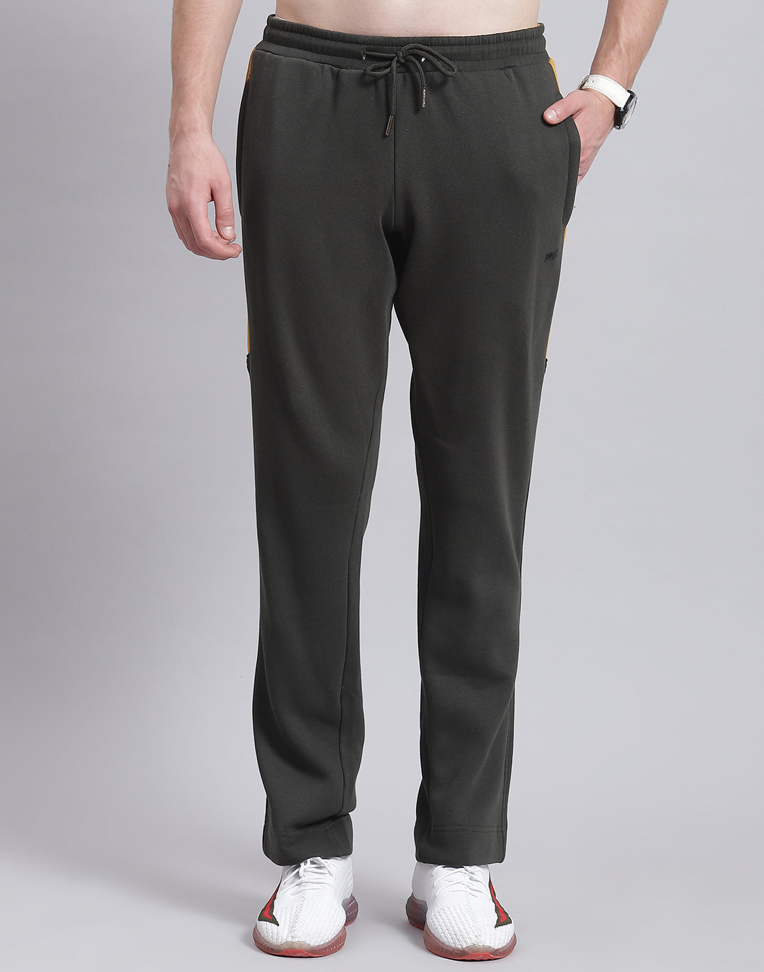 Men Mustard Solid Stand Collar Full Sleeve Tracksuit