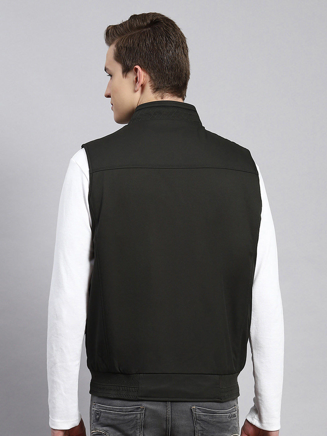 Men Olive Plain Jacket