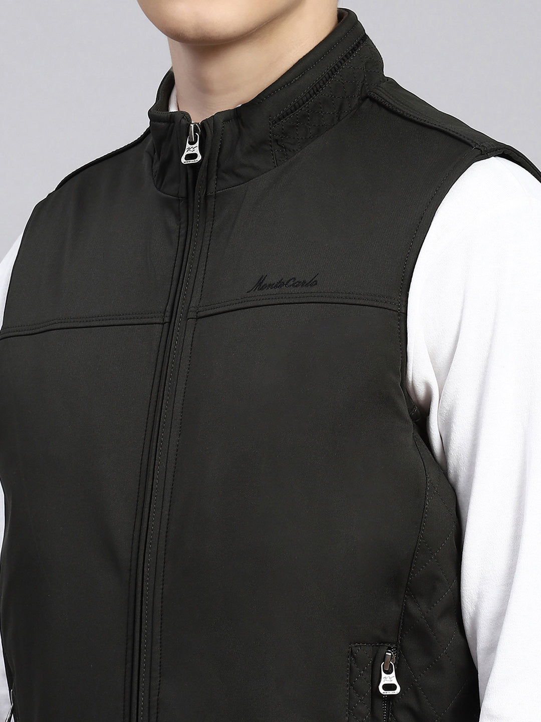 Men Olive Plain Jacket