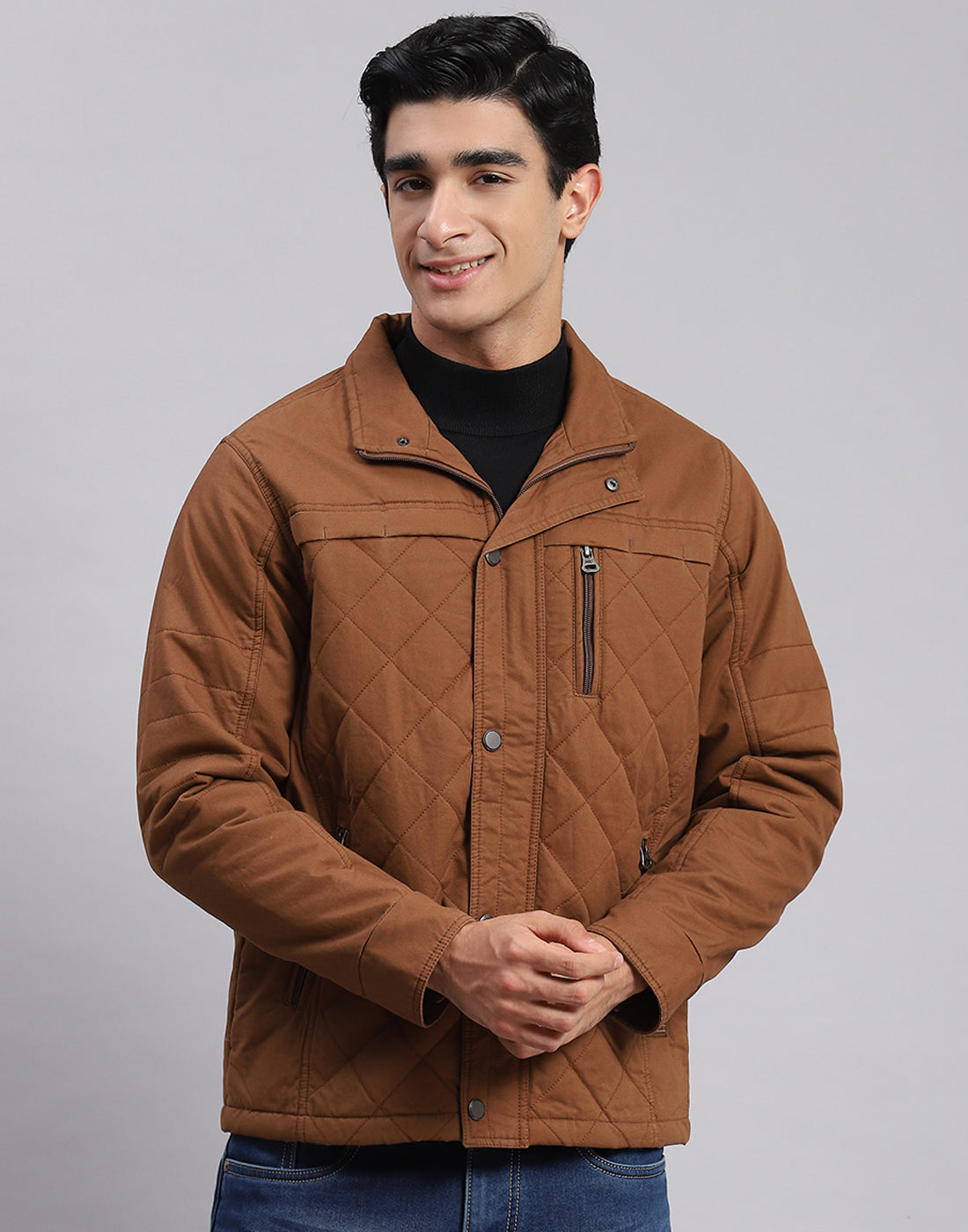 Men Brown Solid Spread Collar Full Sleeve Jackets