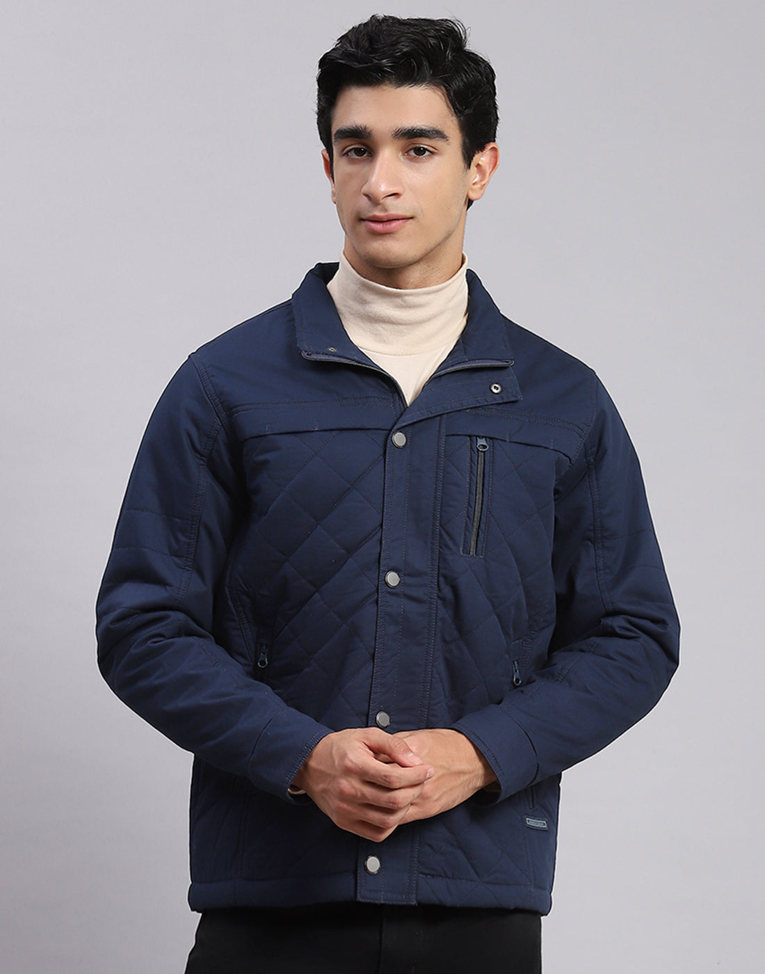 Men Blue Solid Spread Collar Full Sleeve Jackets