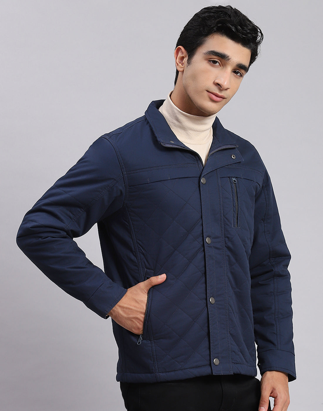 Men Blue Solid Spread Collar Full Sleeve Jackets
