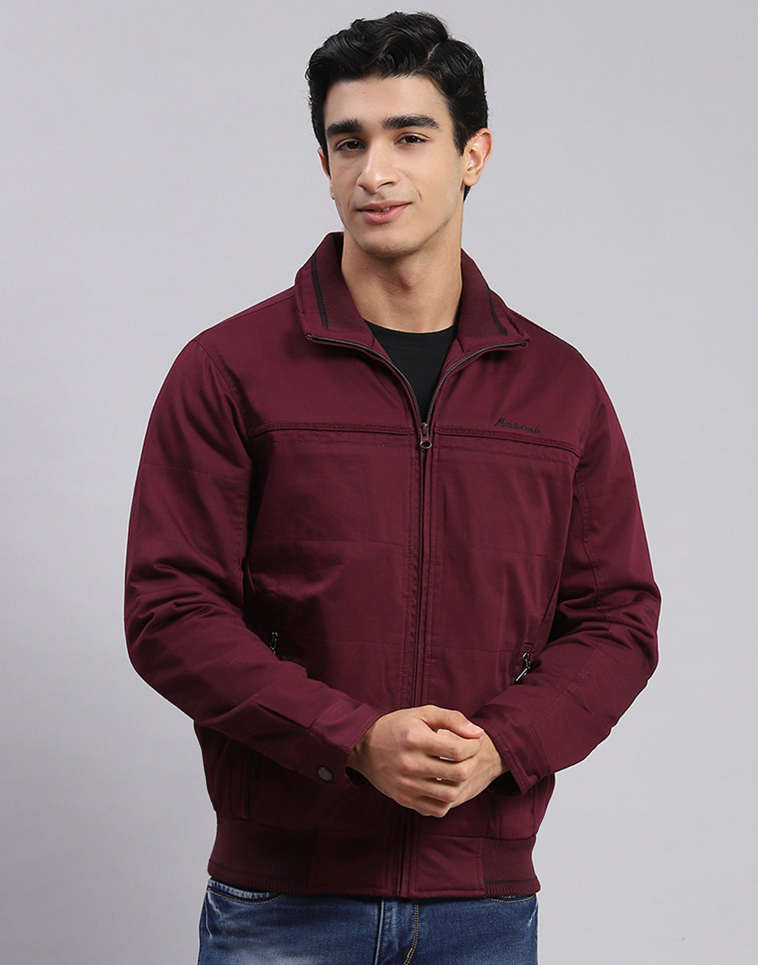 Men Maroon Solid Spread Collar Full Sleeve Jackets