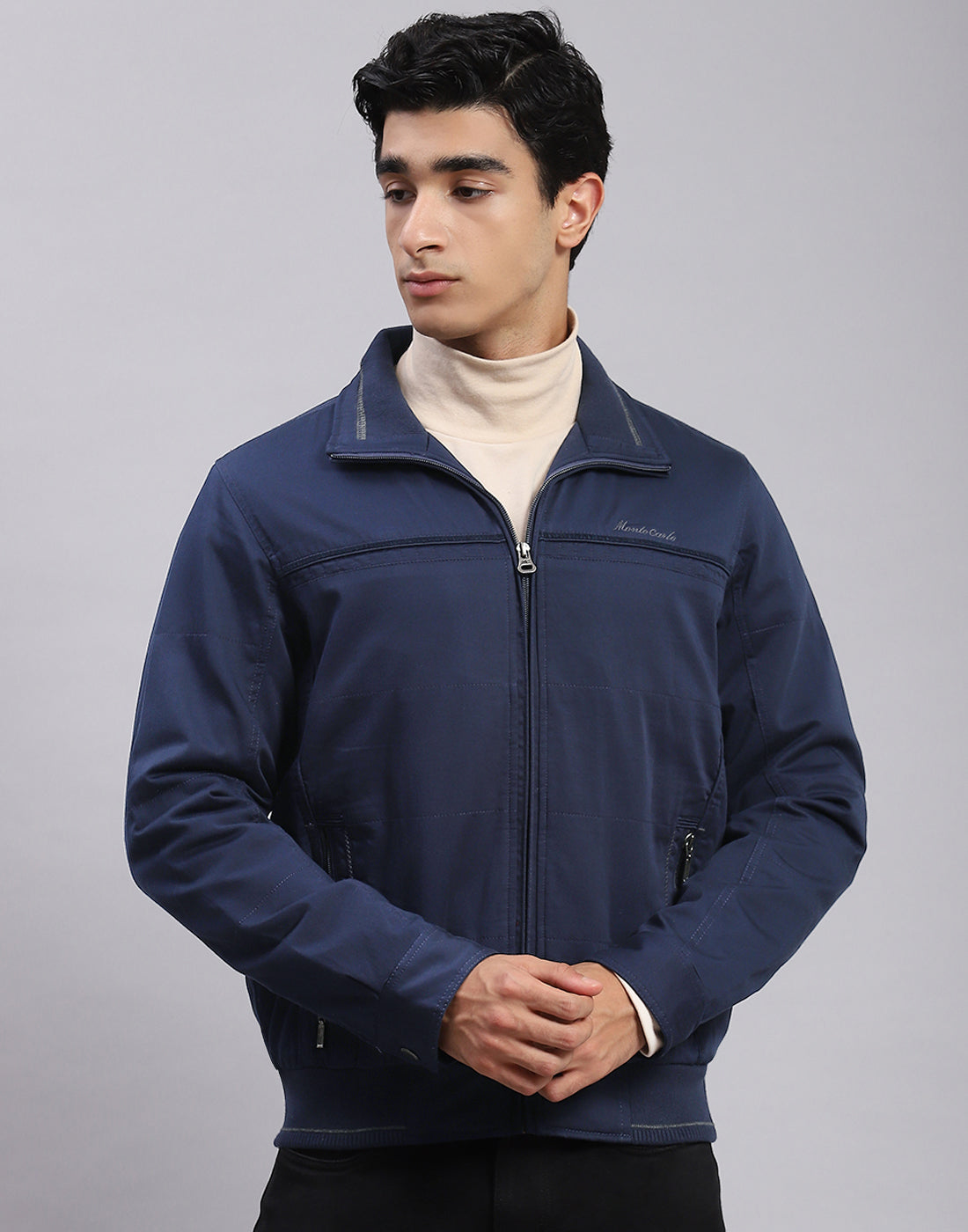 Men Blue Solid Spread Collar Full Sleeve Jackets