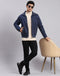Men Blue Solid Spread Collar Full Sleeve Jackets