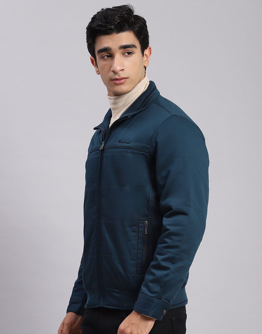 Men Teal Blue Solid Spread Collar Full Sleeve Jackets