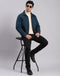 Men Teal Blue Solid Spread Collar Full Sleeve Jackets