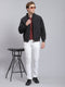 Men Black Solid Stand Collar Full Sleeve Jacket