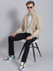 Men Beige Solid Stand Collar Full Sleeve Jacket