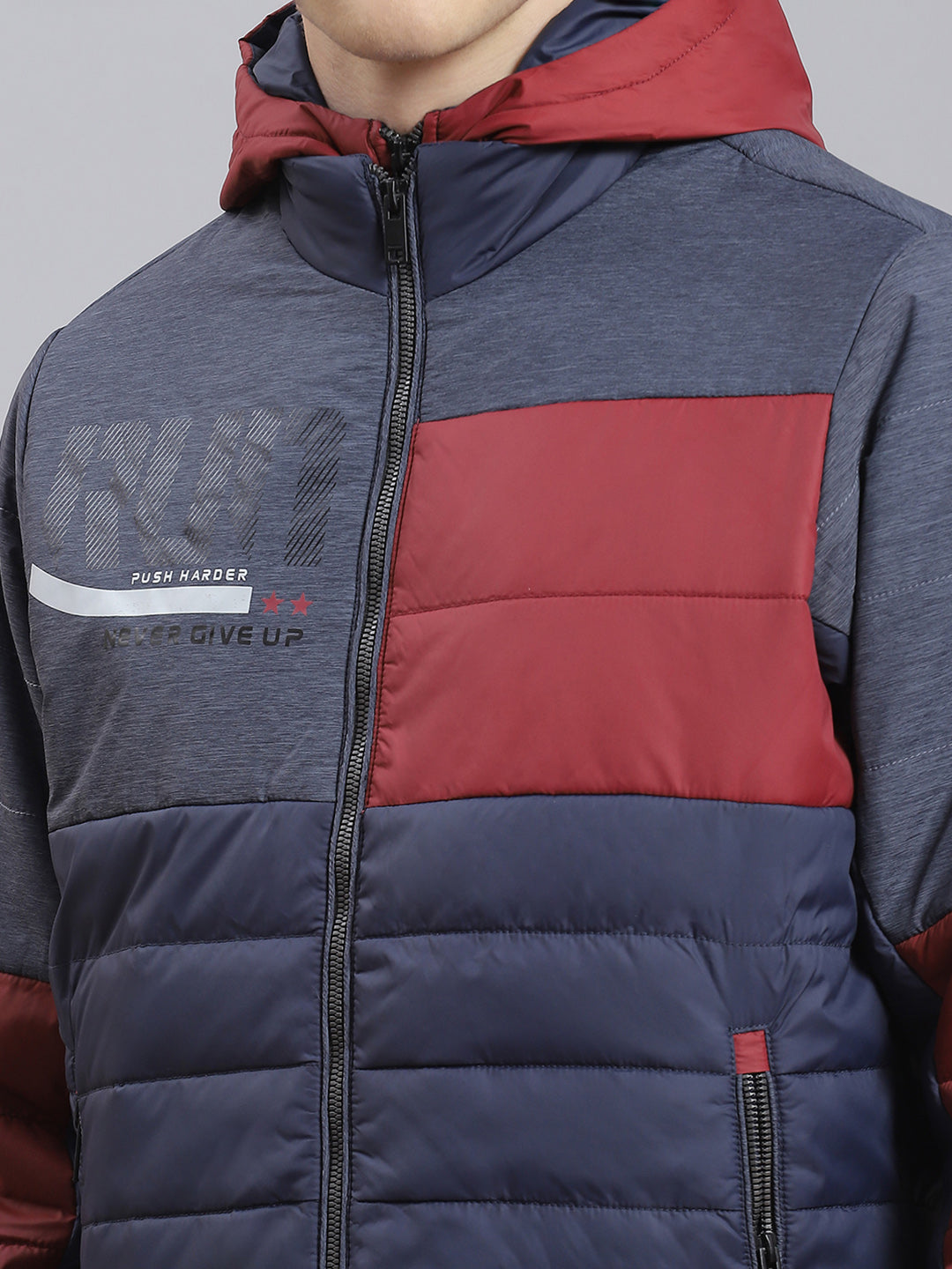 Men Navy Blue Solid Hooded Full Sleeve Jacket