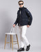 Men Navy Blue Solid Hooded Full Sleeve Jacket