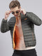 Men Olive Solid Stand Collar Full Sleeve Jackets