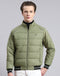 Men Green Solid Stand Collar Full Sleeve Jacket