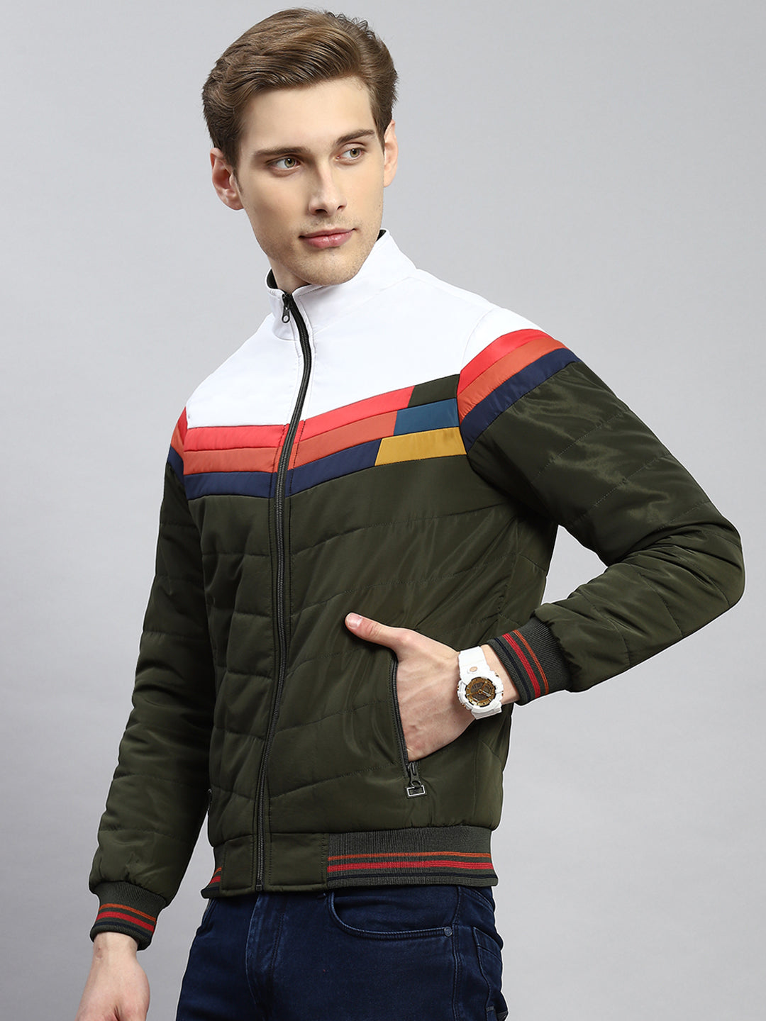 Men Olive Plain Jacket