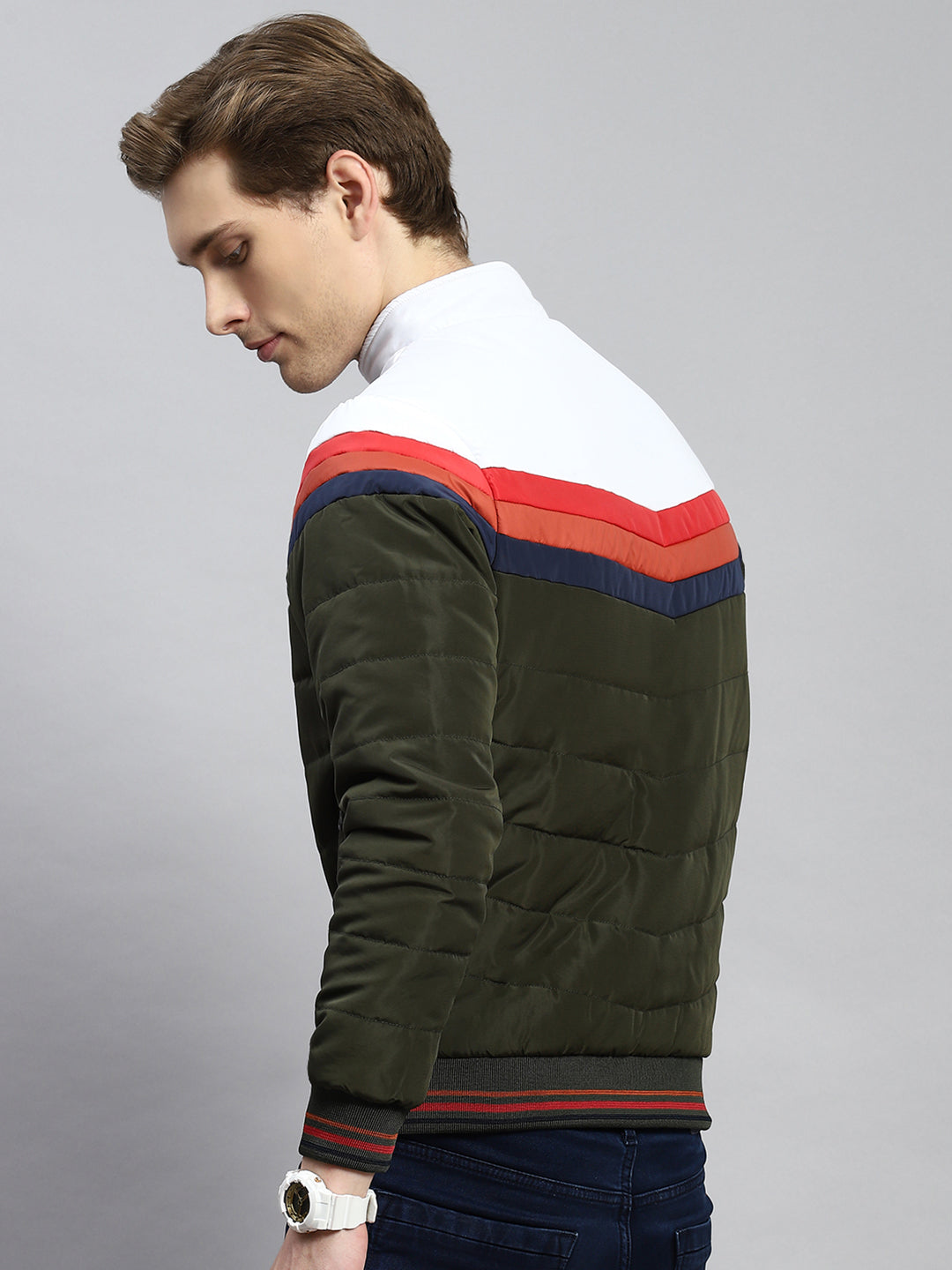 Men Olive Plain Jacket