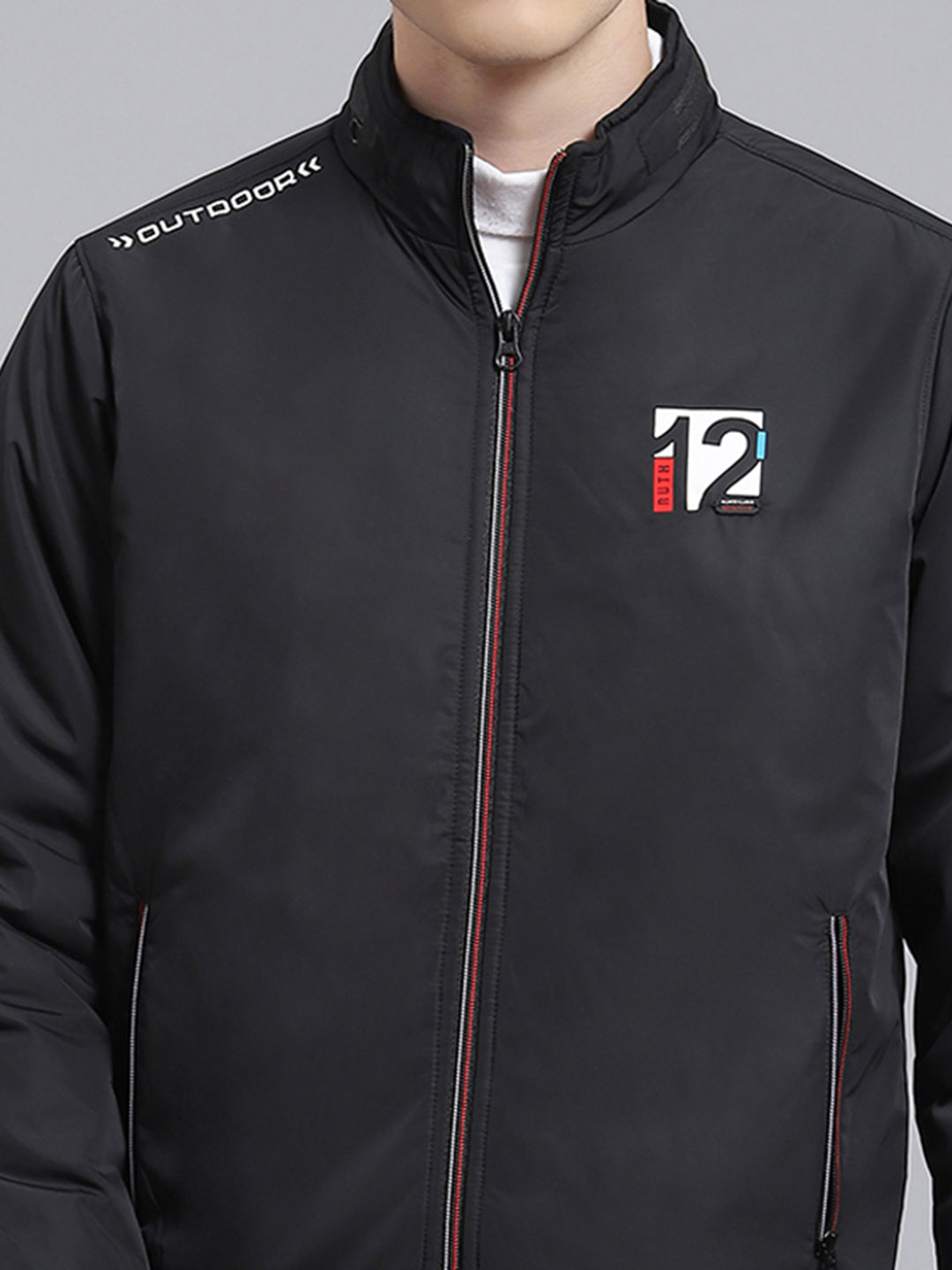 Men Black Solid Stand Collar Full Sleeve Jacket