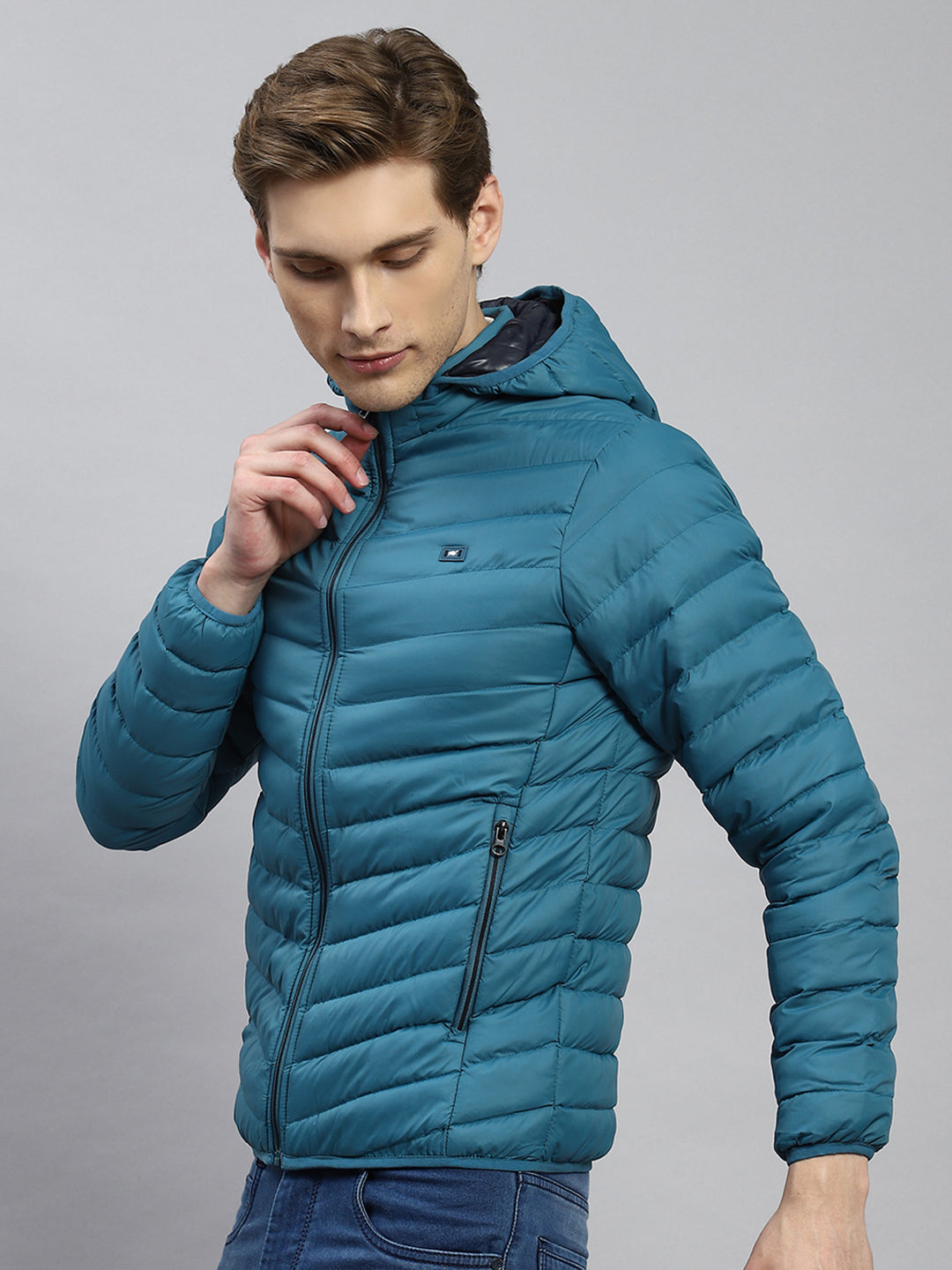 Men Blue Plain Jacket