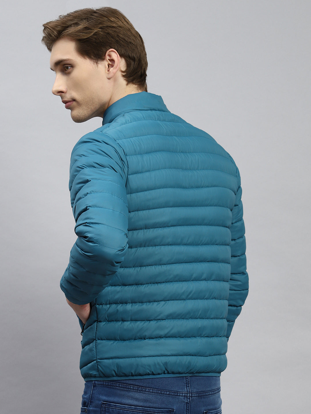 Men Blue Plain Jacket