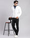 Men White Solid Hooded Full Sleeve Jackets