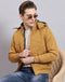 Men Mustard Solid Hooded Full Sleeve Jacket