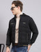 Men Black Solid Hooded Full Sleeve Jacket