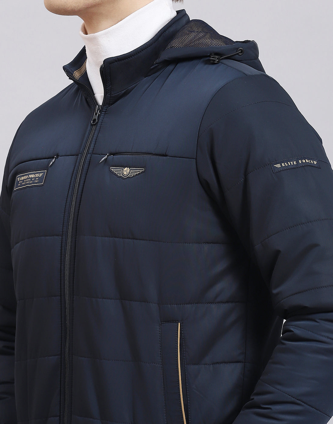 Men Navy Blue Solid Hooded Full Sleeve Jacket
