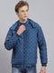 Men Blue Solid Hooded Full Sleeve Jacket