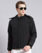Men Black Solid Hooded Full Sleeve Jacket
