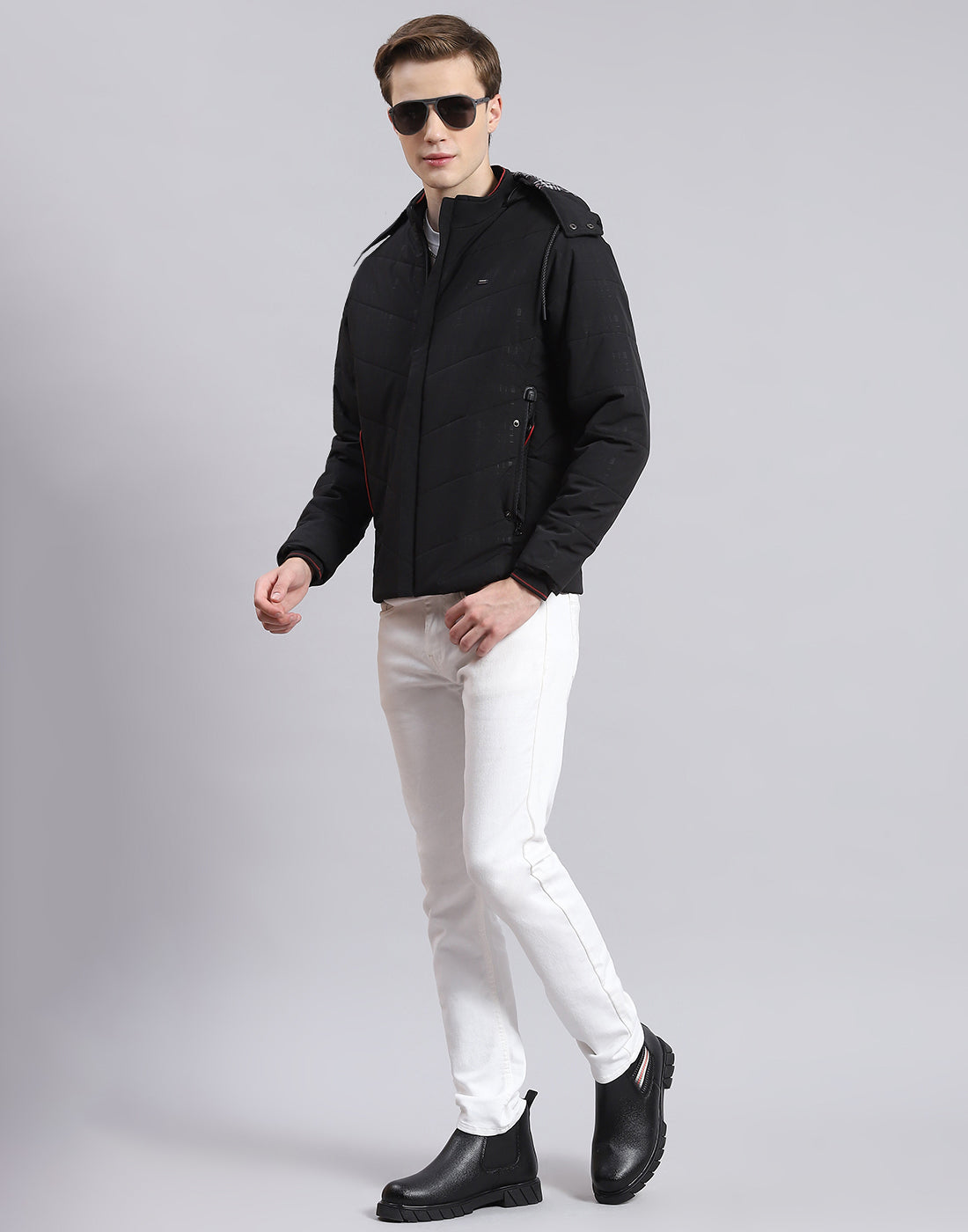 Men Black Solid Hooded Full Sleeve Jacket