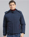 Men Navy Blue Printed Hooded Full Sleeve Jacket