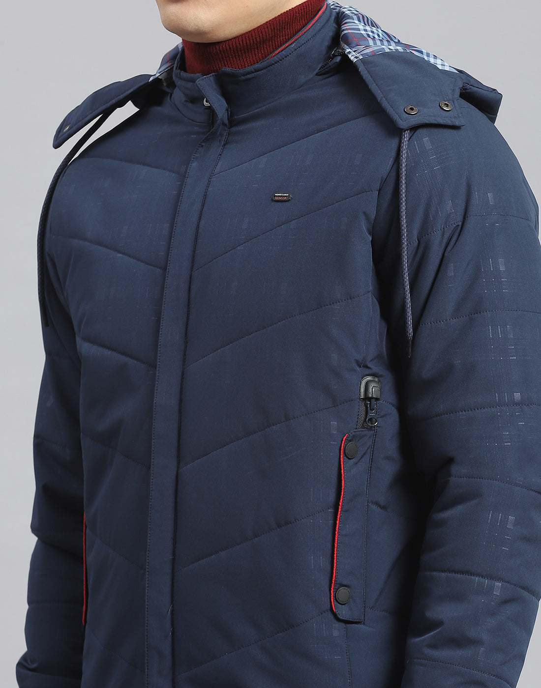 Men Navy Blue Printed Hooded Full Sleeve Jacket