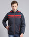 Men Navy Blue Solid Hooded Full Sleeve Jacket