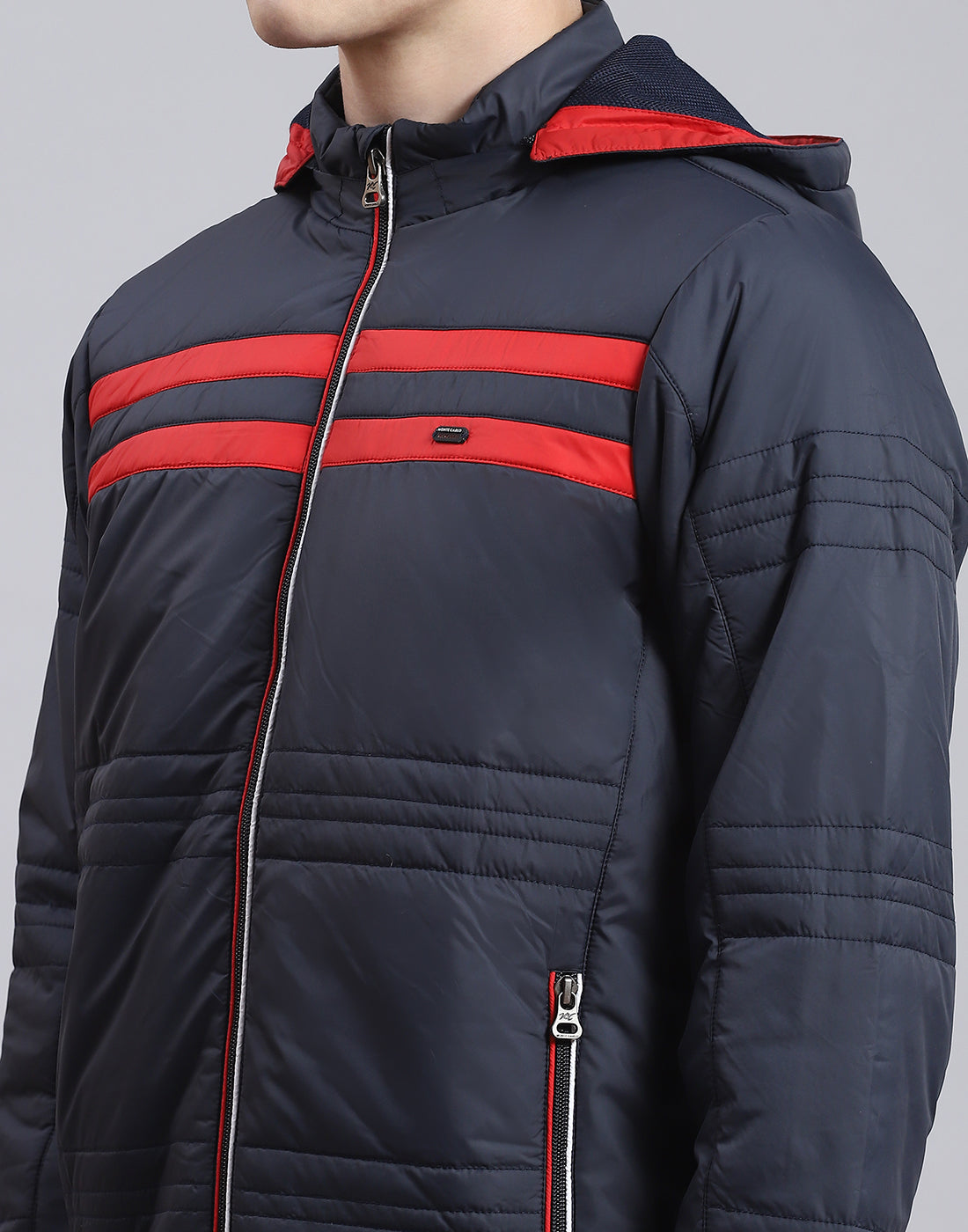 Men Navy Blue Solid Hooded Full Sleeve Jacket
