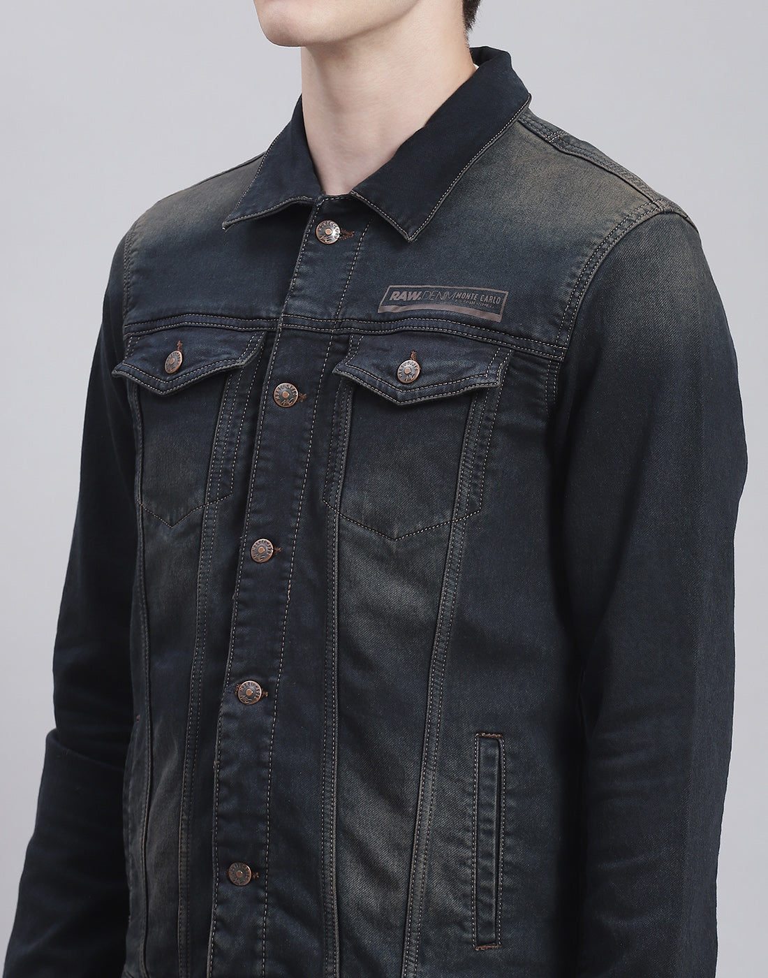 Men Blue Solid Collar Full Sleeve Jacket