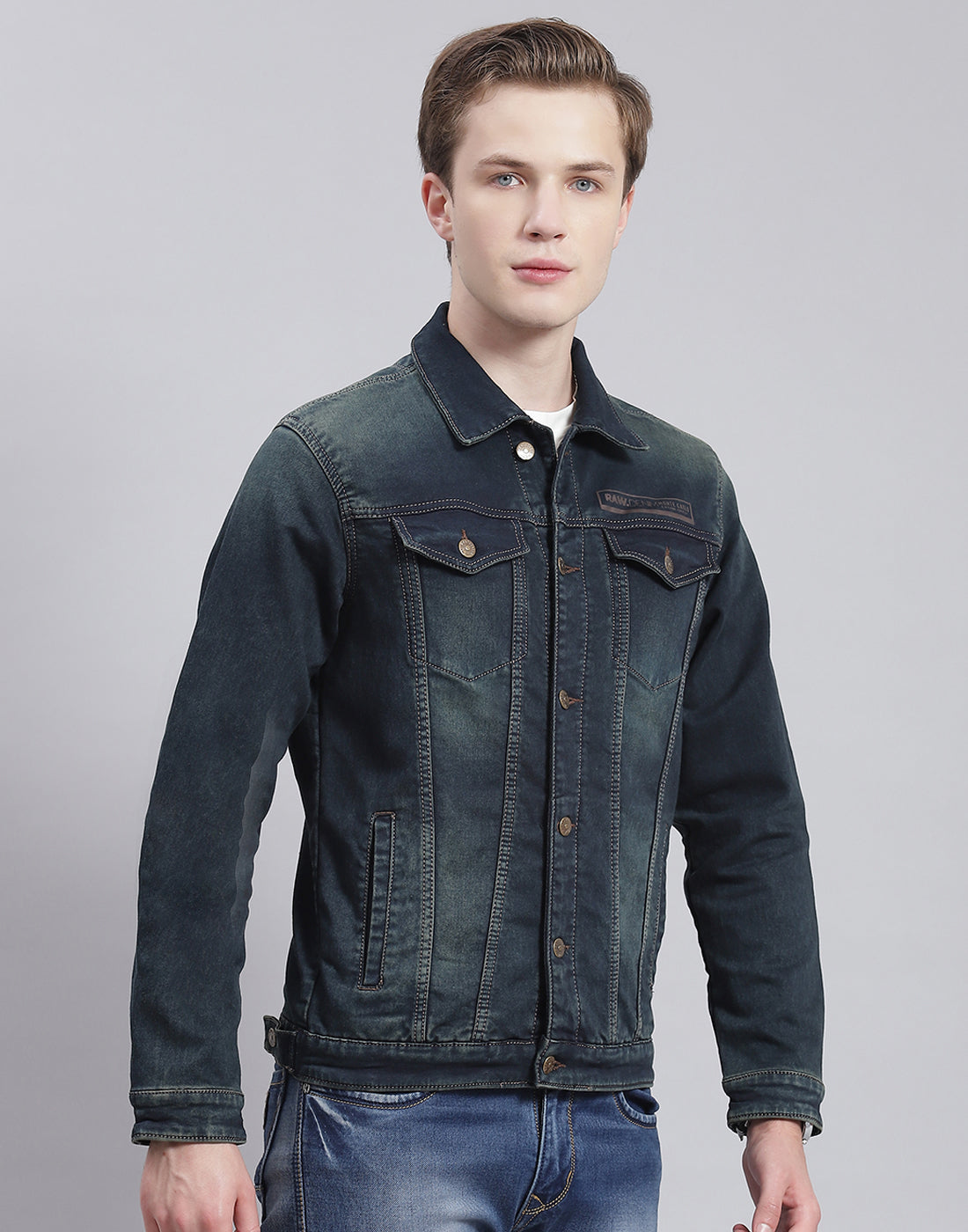 Men Blue Solid Collar Full Sleeve Jacket