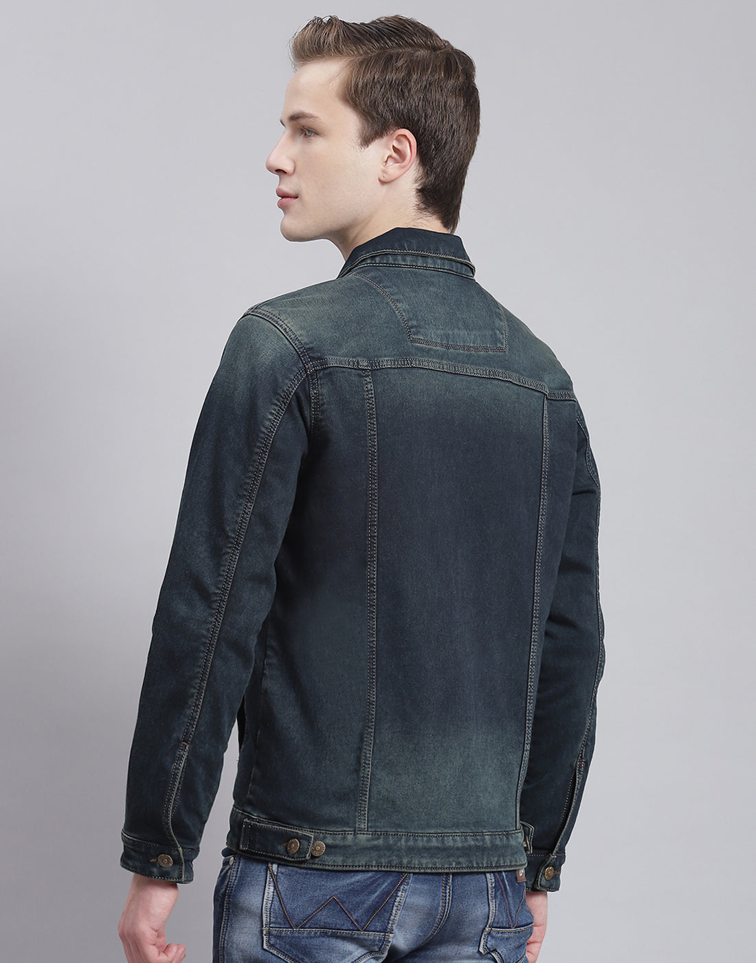 Men Blue Solid Collar Full Sleeve Jacket